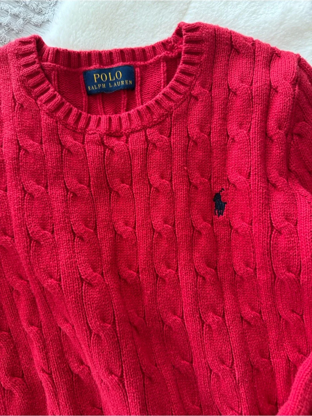Ralph Lauren polo red knit crewneck long sleeve sweater size small (7/8)